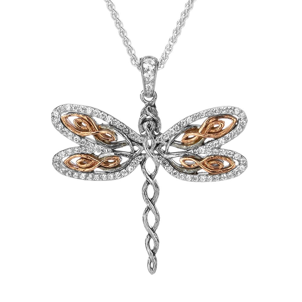 Dragonfly Large Pendant Necklace, Sterling Silver & 10k Rose Gold