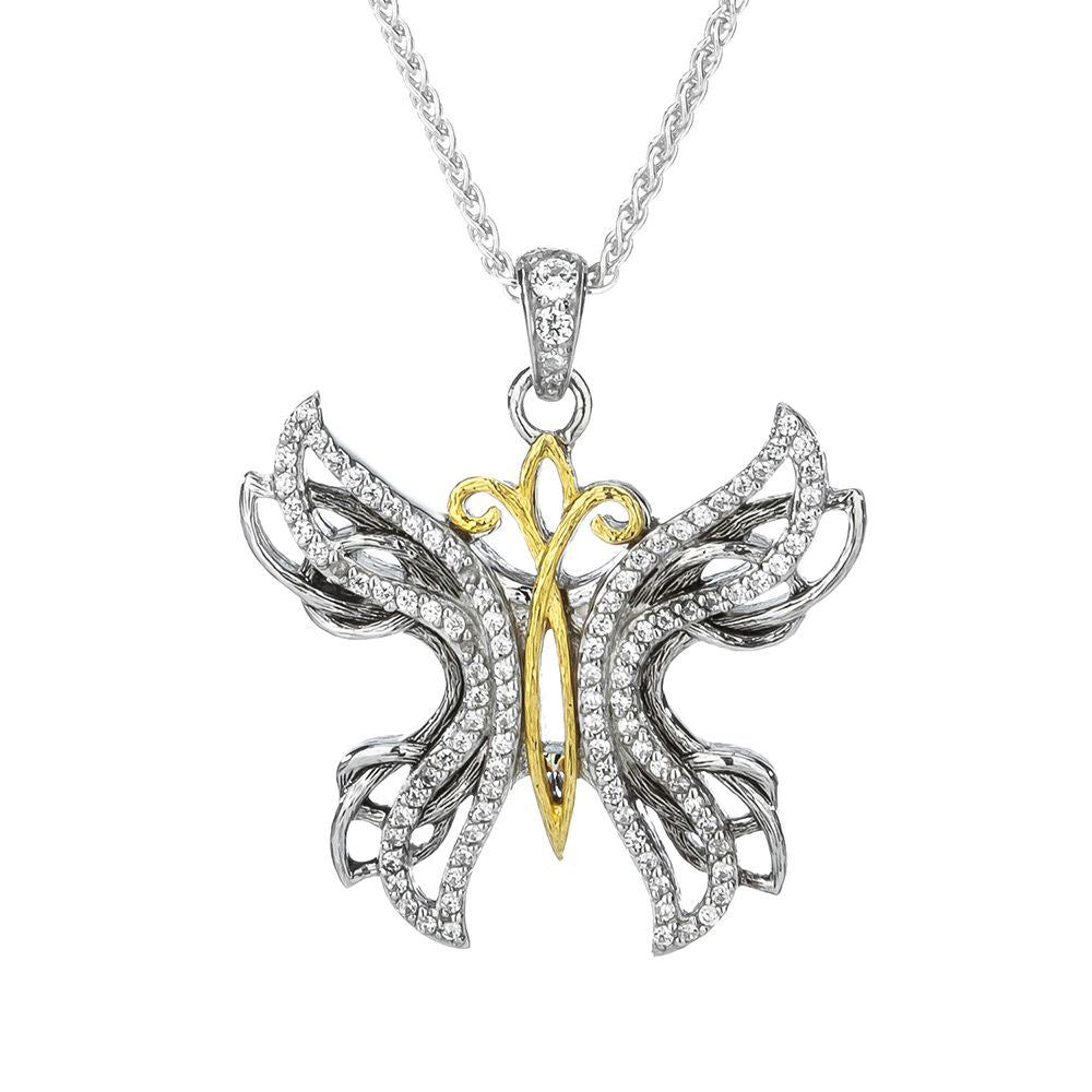 Butterfly Pendant Necklace, Sterling Silver & 10k Gold
