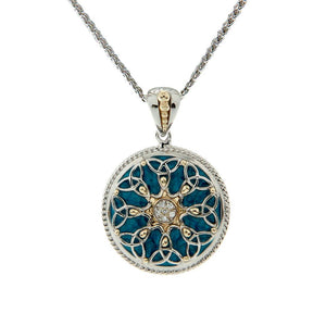Blue Enamel Trinity Knot Necklace, Sterling Silver & 10k Gold