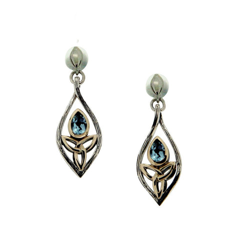 Archangel Post Earrings, Sterling Silver with 10k Gold and Blue Topaz
