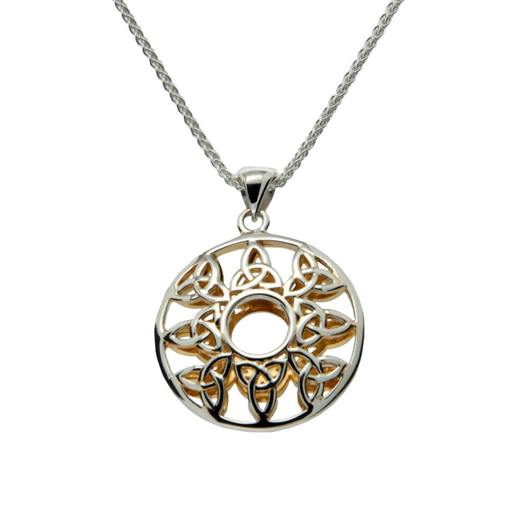 Window to the Soul Trinity Wheel Necklace, Sterling Silver & 22k Gilded Gold