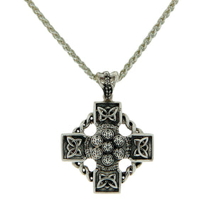 Celtic Wheel Cross Necklace, Sterling Silver and White Topaz