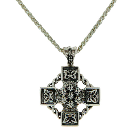 Celtic Wheel Cross Necklace, Sterling Silver and White Topaz