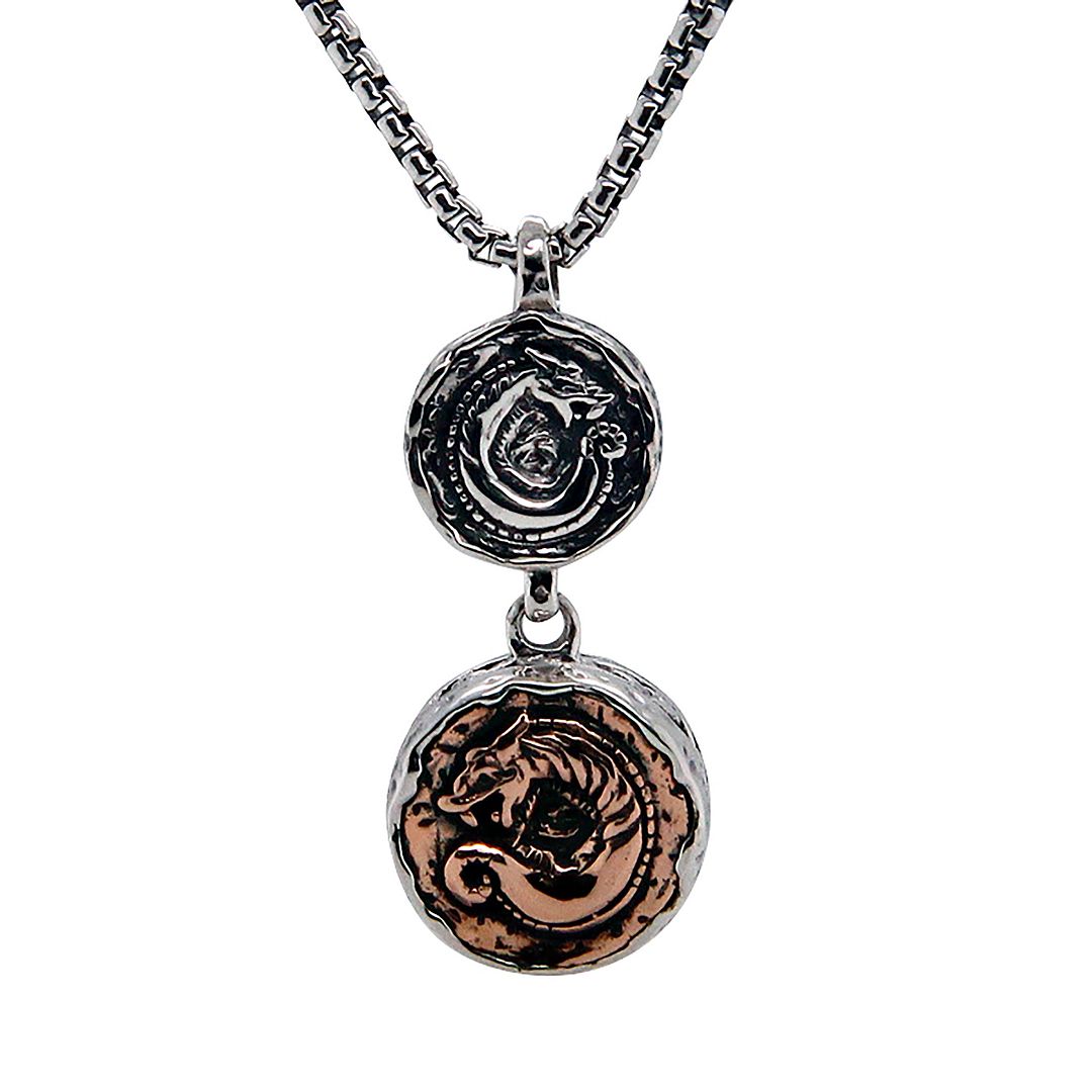 Celtic Double Dragon Coin Necklace