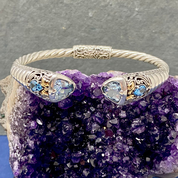Amethyst or Blue Topaz Lotus Flower Bracelet, 925 Sterling Silver