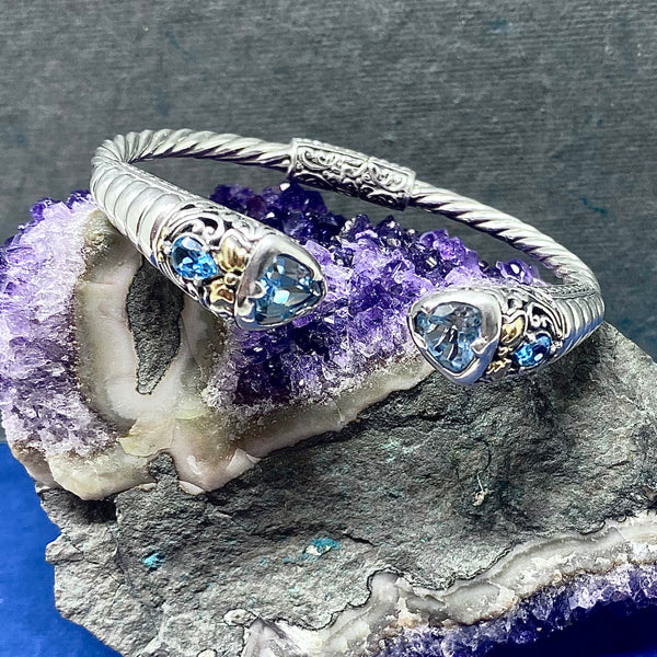 Amethyst or Blue Topaz Lotus Flower Bracelet, 925 Sterling Silver