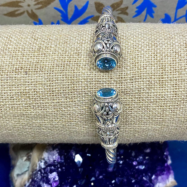 Blue Topaz, Citrine or Peridot Scroll Lantern Bracelet, 925 Sterling Silver