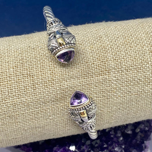 Amethyst Trillion Basket Bracelet, 925 Sterling Silver & 18k Gold