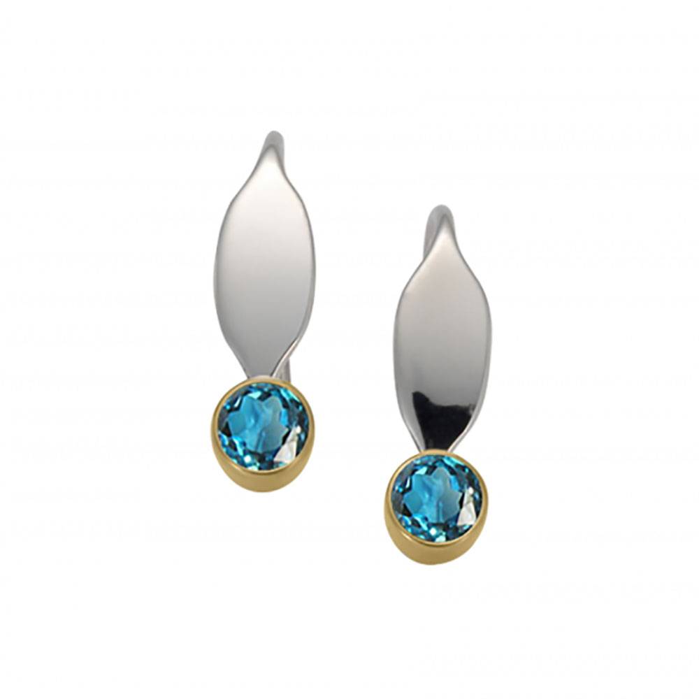 La Petite Earrings with Blue Topaz, Sterling Silver and 14k Gold