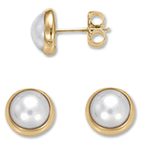 Ed Levin Jewelry-Earring-Button Stud, Pearl, 14K Gold