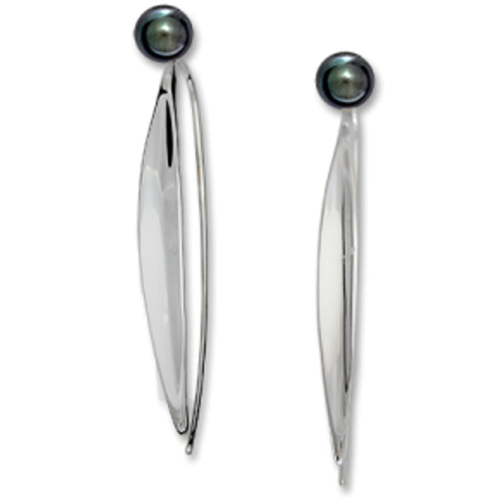 Ed Levin Jewelry-Earring-Willow, Black Pearl, Sterling Silver