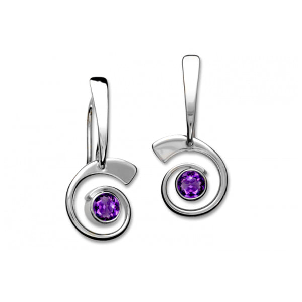 Nautilus Earrings, Sterling Silver with Amethyst or Blue Topaz