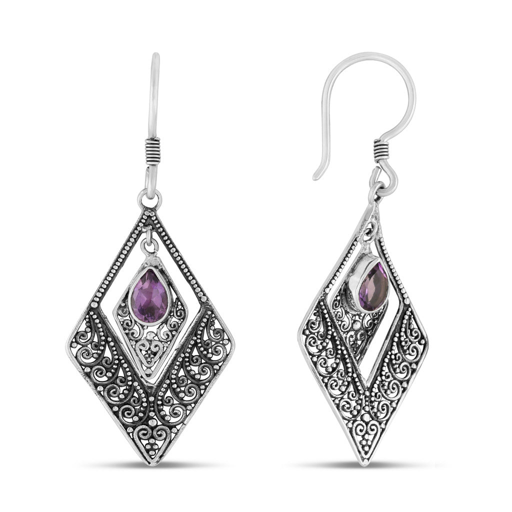 Bali Jewelry-Scrolling Swing Earrings, Amethyst-teklaestelle