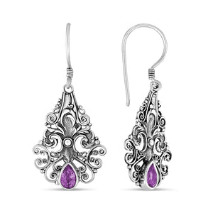 Bali Jewelry-Intricate Filigree Earrings, Amethyst-teklaestelle