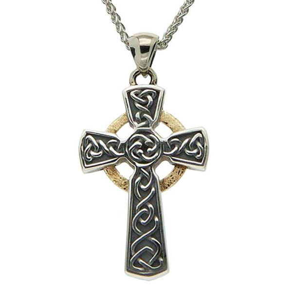 Keith Jack Jewelry-Circle Celtic Cross Small Necklace, Oxidized Sterling Silver & 10k Gold