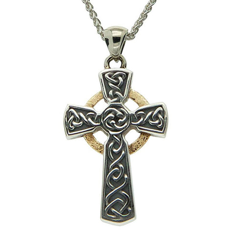 Keith Jack Jewelry-Circle Celtic Cross Small Necklace, Oxidized Sterling Silver & 10k Gold