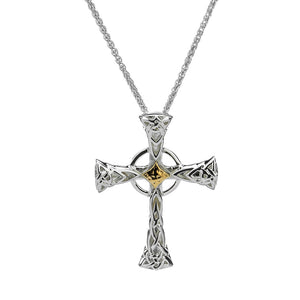 Thin Celtic Cross Necklace, Sterling Silver & 10k Gold