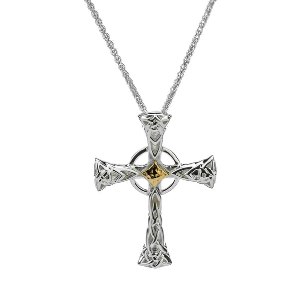 Thin Celtic Cross Necklace, Sterling Silver & 10k Gold