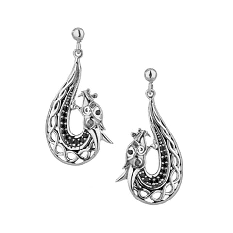 Dragon Dangle Earrings, Sterling Silver