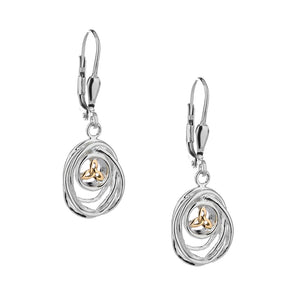 Celtic Cradle of Life Earrings, Drop or Post, Sterling Silver & 10k Gold