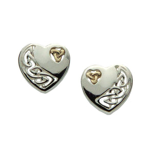 Celtic Heart Post Earrings, Sterling Silver with 10k Gold