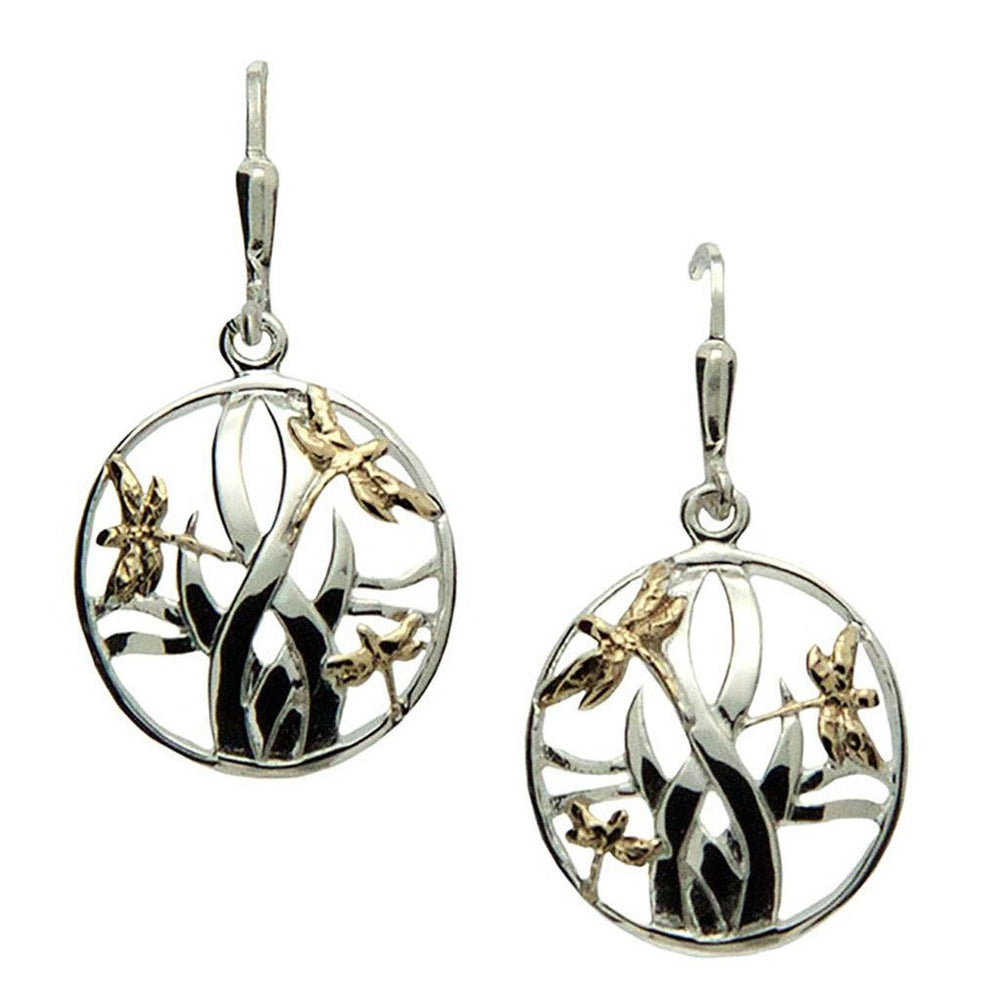 Keith Jack Jewelry-Dragonfly In Reeds Leverback Earrings, Sterling Silver & 10k Gold