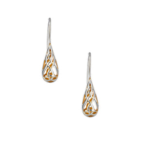 Celtic Trinity Knot Hook Earrings, Sterling Silver and 22k Gilded Gold