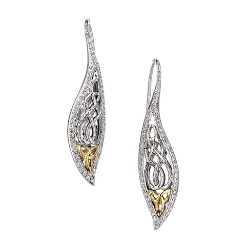 Barked Leaf Earrings, Sterling Silver with 10k Gold