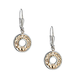 Claddagh Leverback Earrings, Sterling Silver with 10k Gold