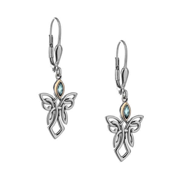 Gemstone Guardian Angel Earrings, Sterling Silver & 10k Gold