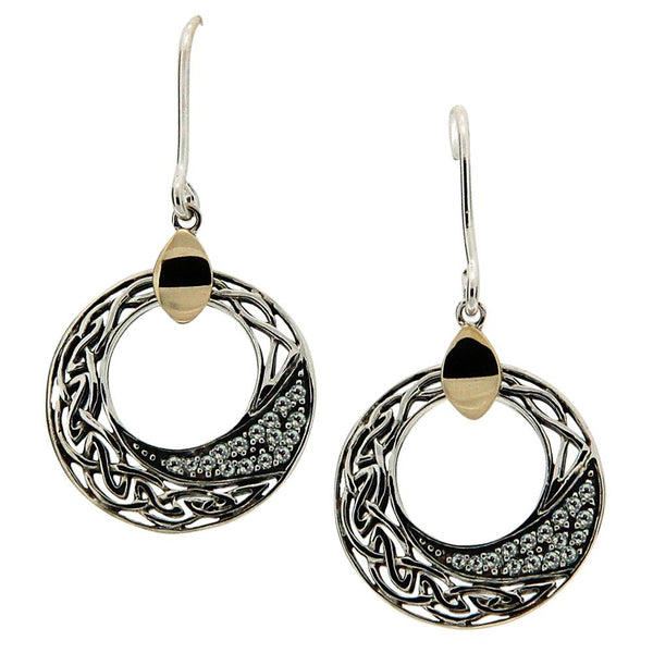 Keith Jack Jewelry-Celtic Comet White Topaz Round Earrings, Sterling Silver & 10k Gold
