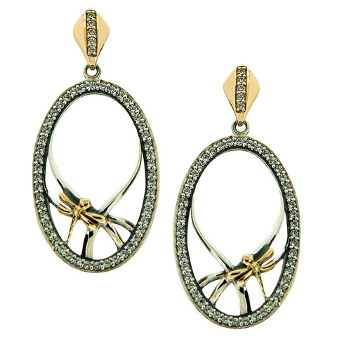 Keith Jack Jewelry-Dragonfly Gateway Earrings, Oxidized Sterling Silver, 10k Gold & Cubic Zirconia