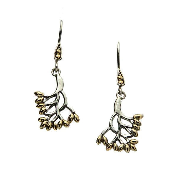 Tree of Life Hook Earrings, Sterling Silver & 18k Gold