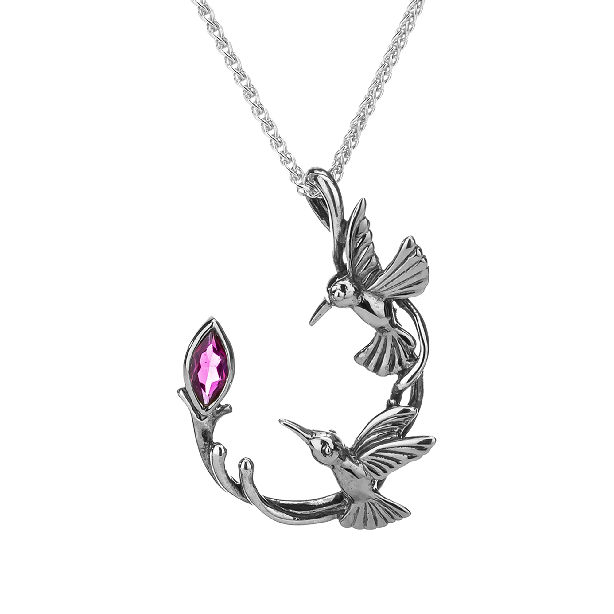 Hummingbird Necklace with Gemstones, Sterling Silver & 10k Gold Options