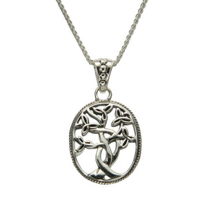 Tree of Life Necklace with Trinity Knot Leaves, Sterling Silver