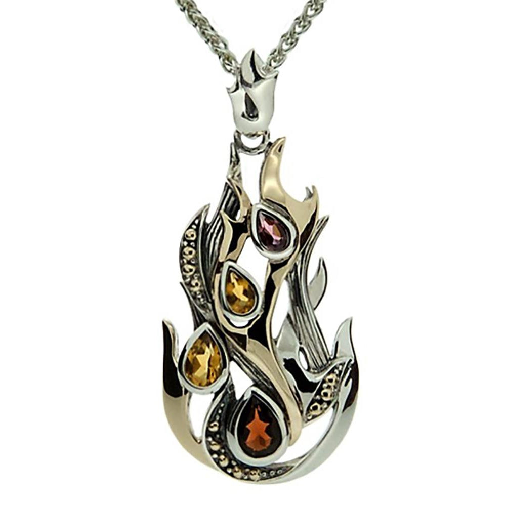 Keith Jack Jewelry-Fire Element Necklace with Garnet, Citrine and Rhodolite, Sterling Silver & 10k Gold
