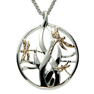 Keith Jack Jewelry-Dragonfly in Reeds Small Necklace, Sterling Silver & 10k Gold