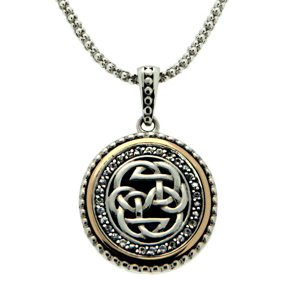 Lewis Knot - Path of Life Necklace with White Sapphires, Sterling Silver & 10k Gold