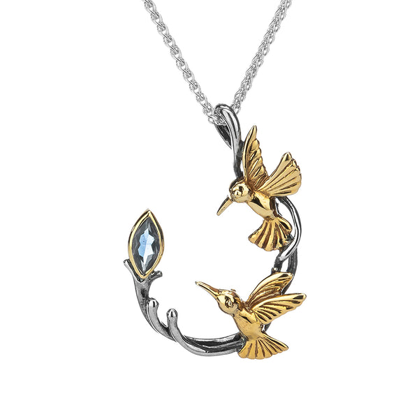 Hummingbird Necklace with Gemstones, Sterling Silver & 10k Gold Options