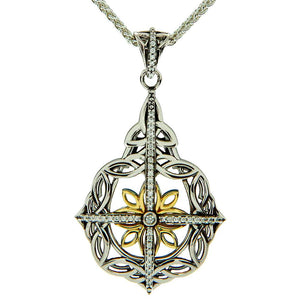 Keith Jack Jewelry-Floral Cross Necklace, Sterling Silver, 10k Gold & White Cubic Zirconia