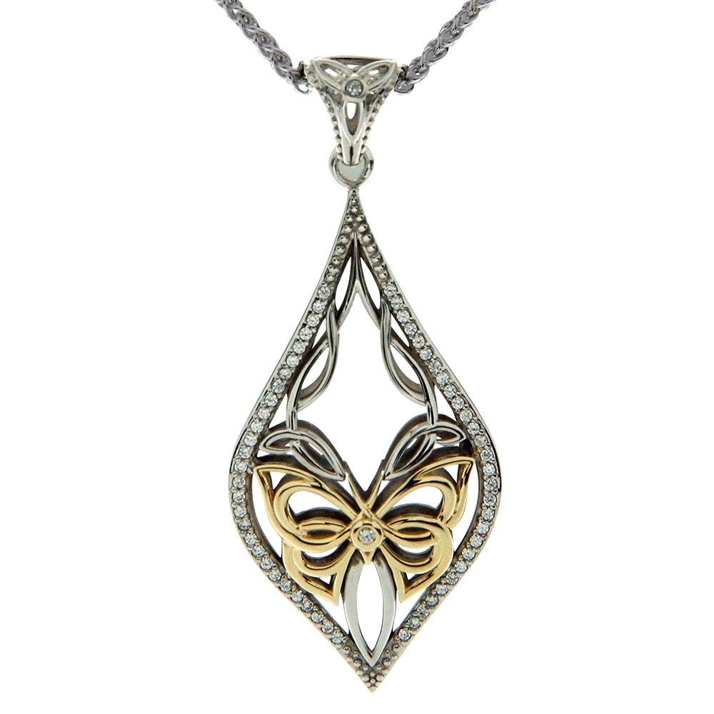 Keith Jack Jewelry-Cocooned Butterfly Necklace, Sterling Silver, 10k Gold & White Cubic Zirconia