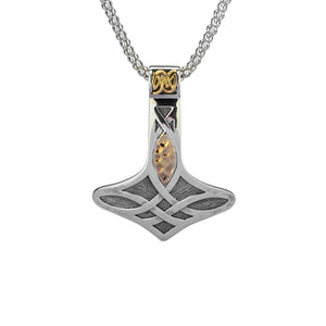 Thor's Hammer Necklace, Sterling Silver & 10k Gold