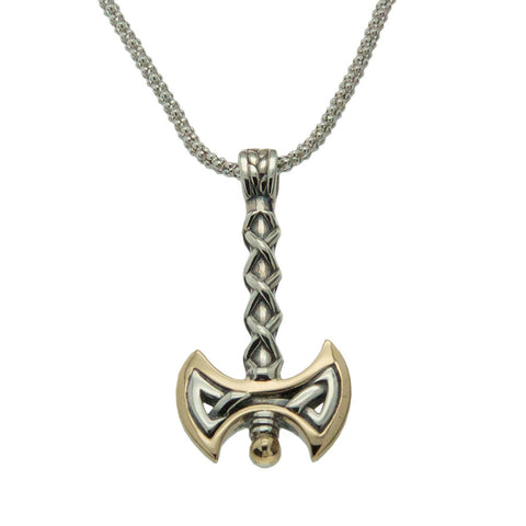 Viking Axe Necklace, Sterling Silver & 10k Gold, Reversible