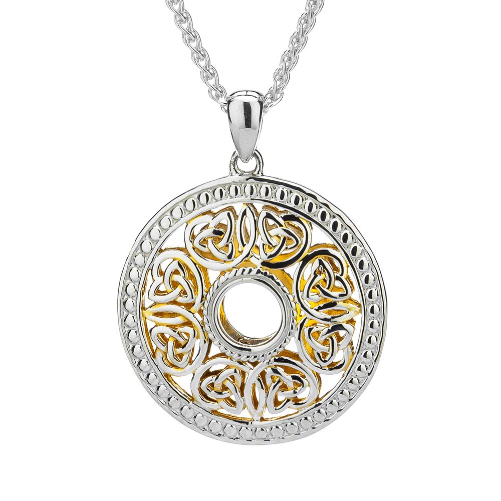 Window to the Soul Eternity Knot Wheel Necklace, Sterling Silver & 22k Gilded Gold