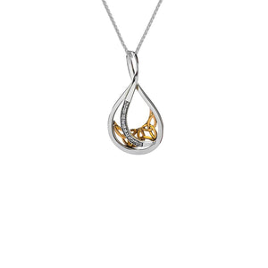 Trinity Necklace with White Sapphires, Sterling Silver & 10k Gold