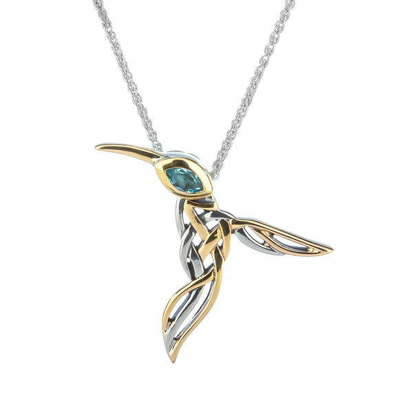 Hummingbird Necklace, Sterling Silver with 10k Gold, Gemstones