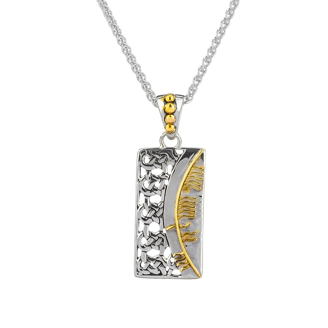 Secret Ogham Old Irish Necklaces, Family or Love Inscribed, Sterling Silver & 10k Gold