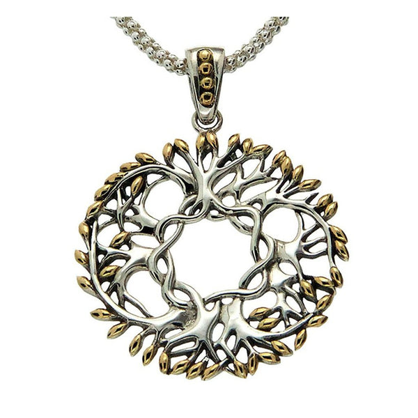Keith Jack Jewelry-Tree of Life Large Round Necklace, Sterling Silver & 18k Gold