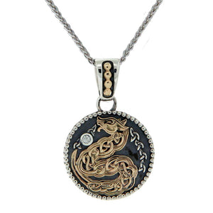 Dragon Medallion Necklace, Sterling Silver & 10k Gold