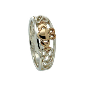 Keith Jack Jewelry-Small Claddagh Heart Ring (Tapered), Sterling Silver & 10k Gold